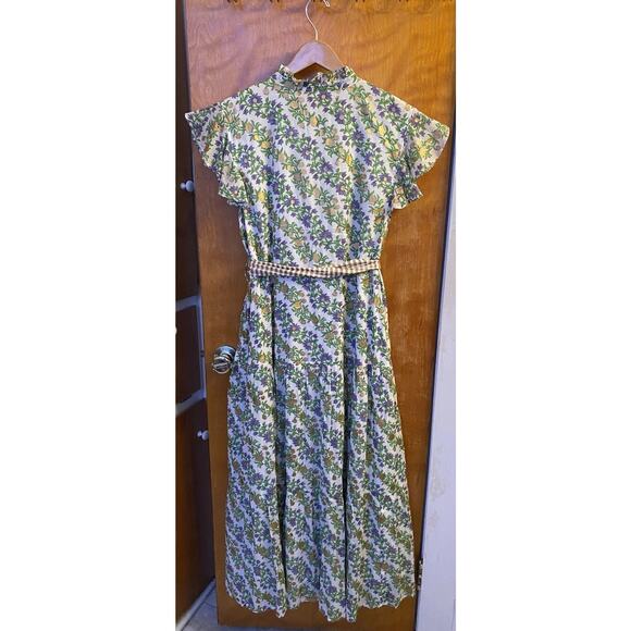 Oliphant White Ruffle Collar flutter sleeve Lupina Floral maxi dress size XXL - Picture 5 of 11